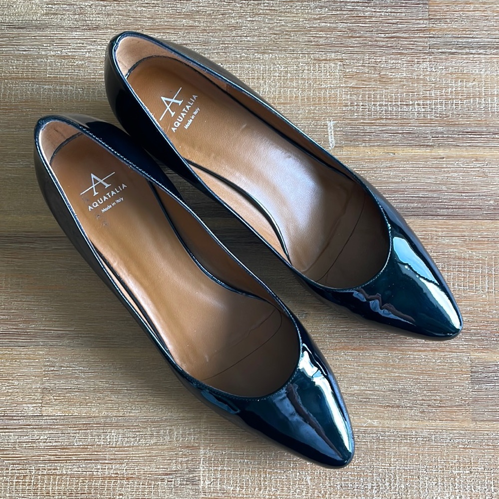 Aquatalia patent leather Pasha pump